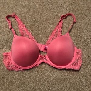Pink lace back push-up bra